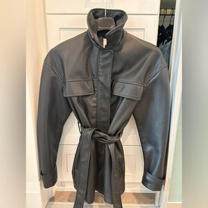 H&M Black Faux Leather Belted Jacket